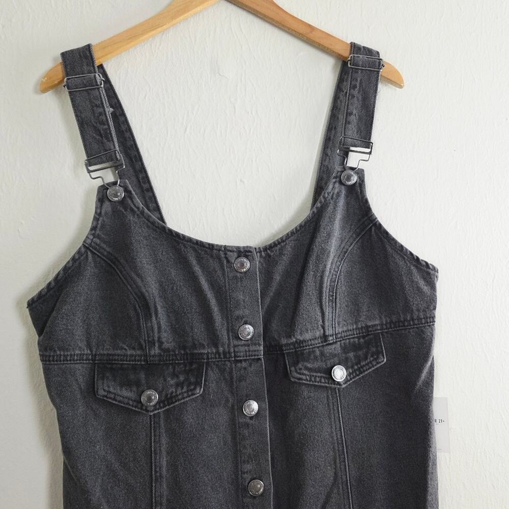 Forever 21 Plus Black Denim Overall Mini Dress Button Front 0X NWT - Picture 5 of 10